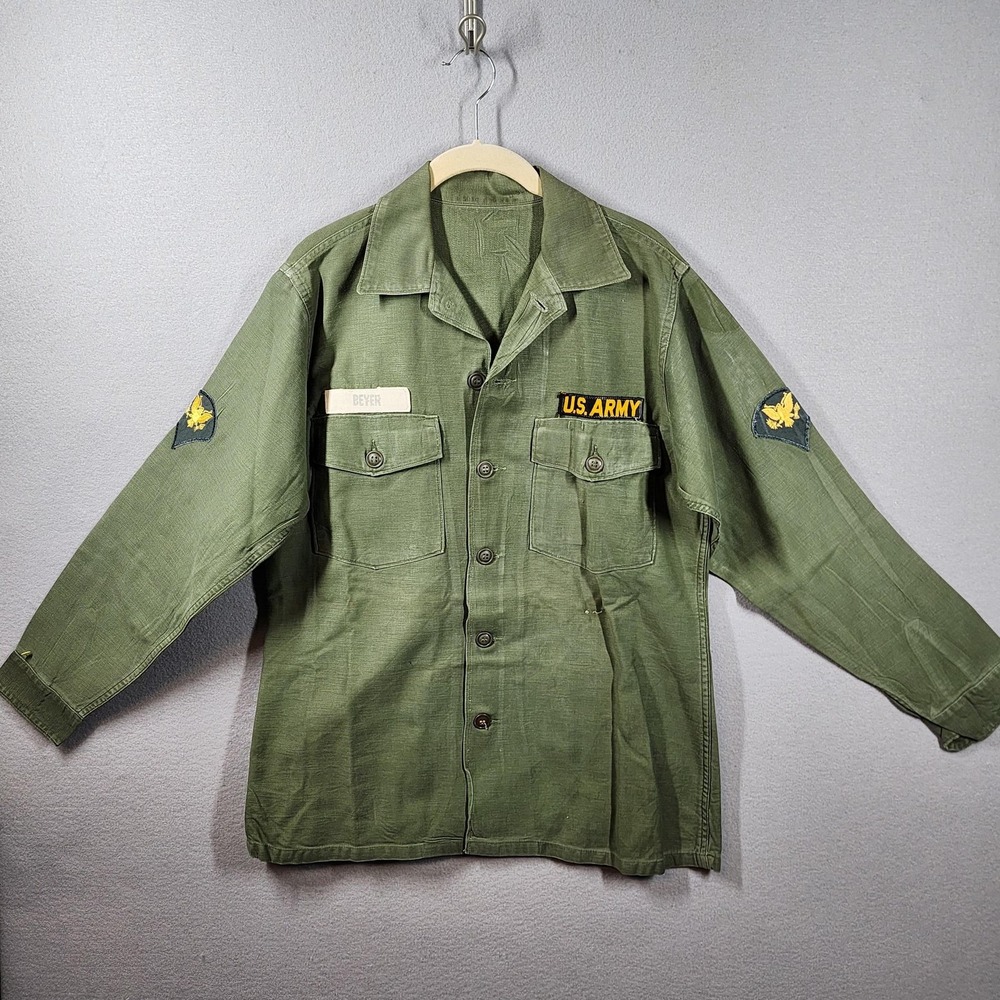 Vintage US Army OG-107 Fatigue Shirt Type III Cotton Sateen 1965 DSA 1-9408‎